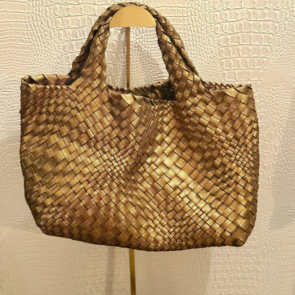 Bronze Woven Genuine Leather Tote Bag. Made in Italy. - Picture 2 of 15